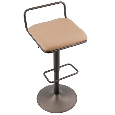 Contemporary Swivel Adjustable Barstool in Antique Brown Leather