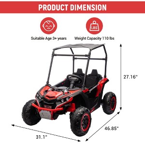 24V Kids 4WD Off-Road Electric Ride-on, 2-Seater with Tent, Shock Absorbers, 3-Speeds (4 MPH), LED Lights, Music, 110 Lbs Load Capacity - 1 of 4
