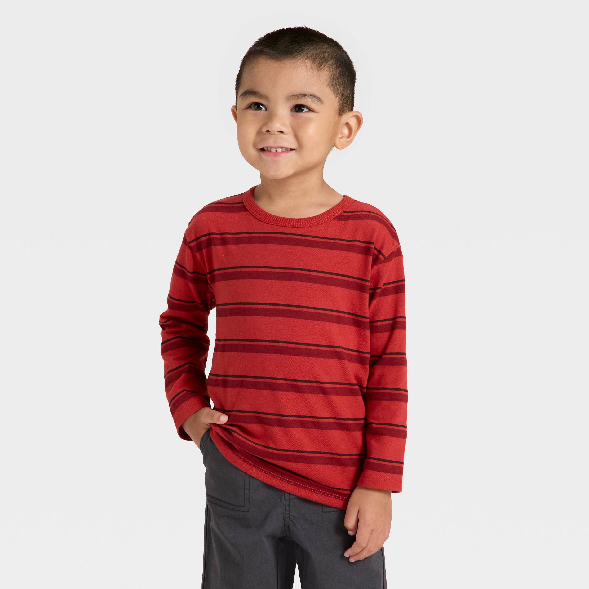 Toddler Boys' Long Sleeve Relaxed T-Shirt - Cat & Jack™ Dark Red 2T