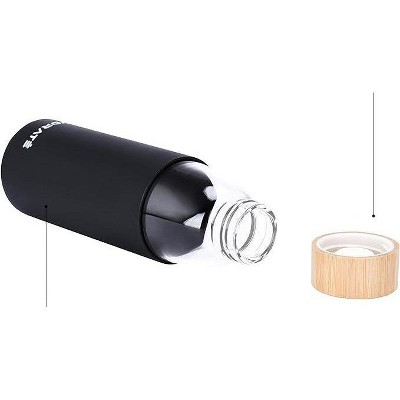 HYDRATE 20 oz Black Glass Water Bottle with Bamboo Lid