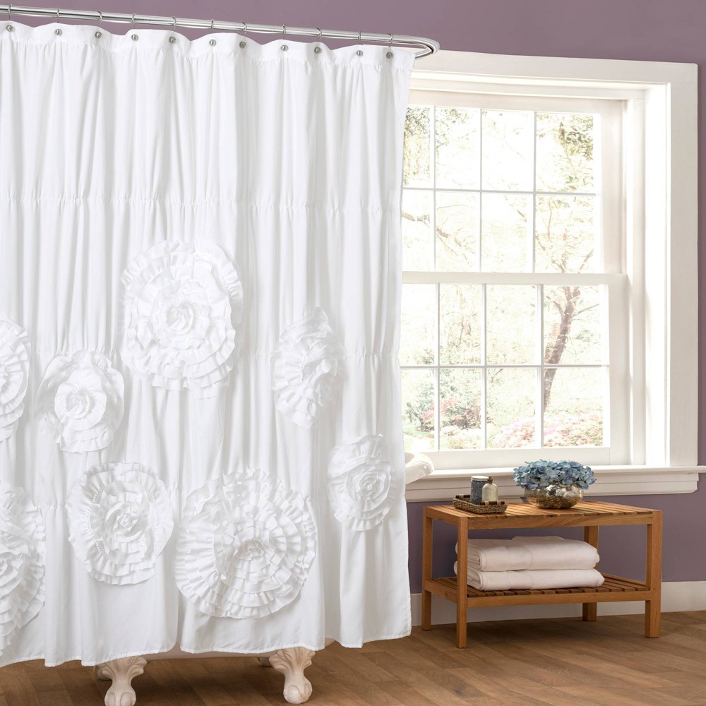 Photos - Shower Curtain Serena Flower Texture  White - Lush Décor