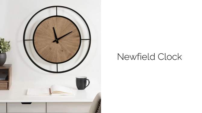 Kate and Laurel Newfield Round Metal Wall Clock, 22" Diameter, Rustic Brown and Black, 2 of 11, play video