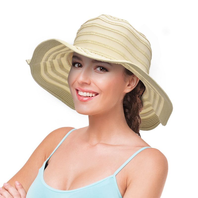 Tirrinia Wide Brim Straw Hat for Women, Stylish Foldable UV Sun Protection Beach Travel Hats, Suitable for Outdoor Activities, 1 of 8