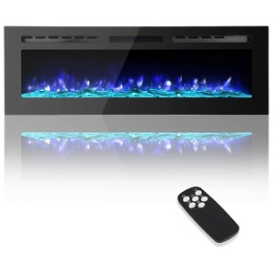 72" Wall-Mount & Recessed Electric Fireplace, Ultra-Slim Heater w/Remote, Timer, 12 Flame Colors, 750/1500W - 1 of 4