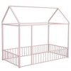 Twin Size Metal House Bed Frame with Safety Fence, Montessori Grounded Bed with Roof Design for Kids/Teens Bedroom, No Box Spring Needed - 4 of 4