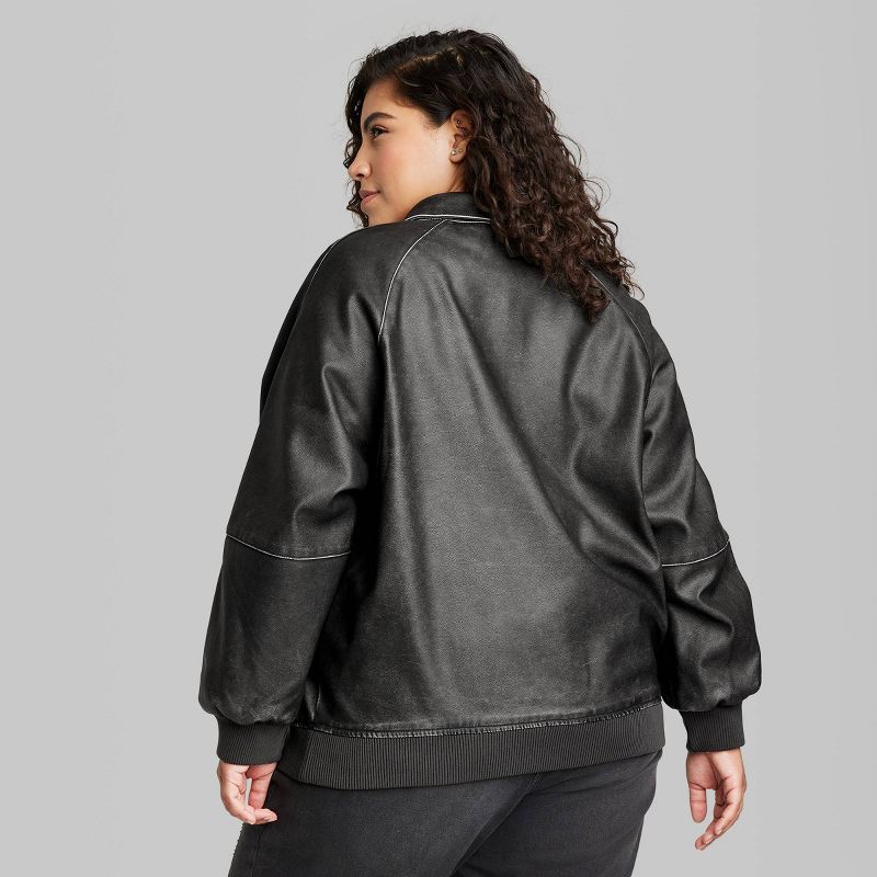 Women's Distressed Faux Leather Bomber Jacket - Wild Fable™ Black, 4 of 8