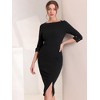 INSPIRE CHIC Women's Elegant Boat Neck 3/4 Sleeves Work Midi Split Sheath Dress - 2 of 4