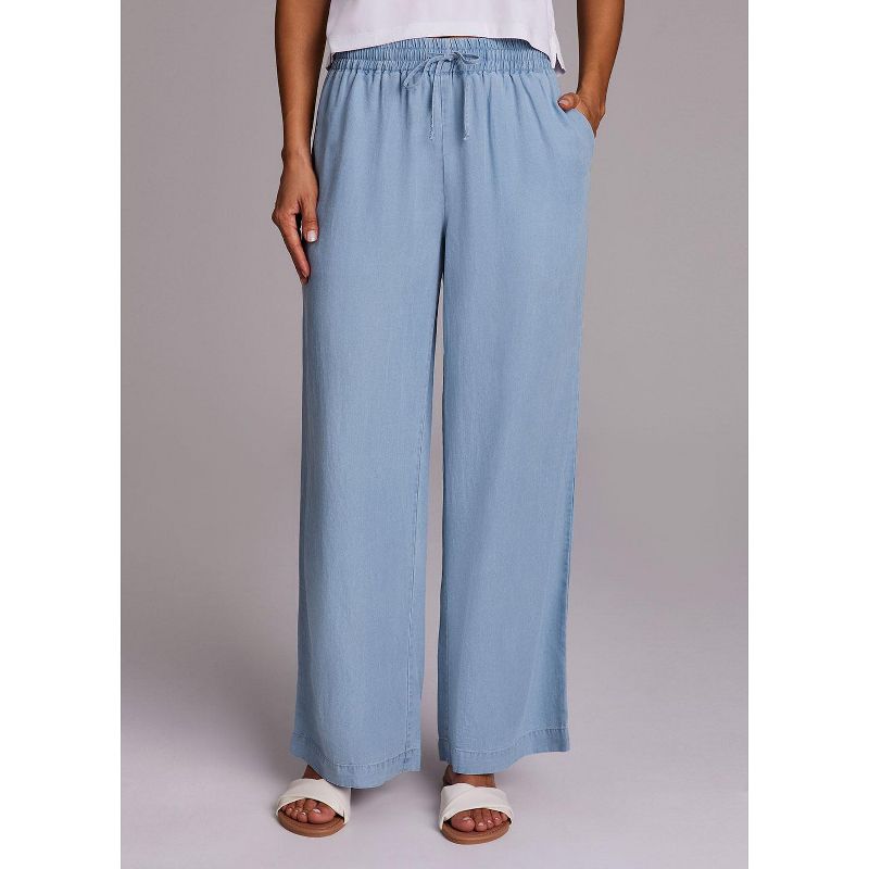 RBX Active Women's Chambray Pant, Ultra Lightweight Relaxed Fit Wide Leg Pants with Pockets - Light Blue,S