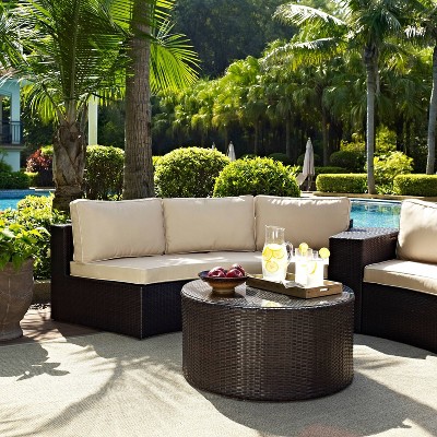 Catalina Classic Cream Outdoor Wicker 3-Person Sectional Sofa Set