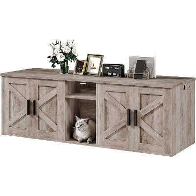 Double Litter Box Enclosure, Hidden Litter Box Enclosure with Corridor Beige