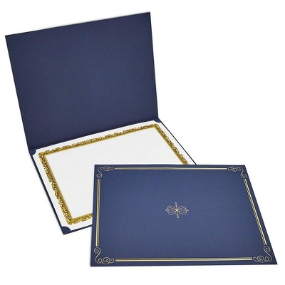 12-Pack Certificate Holders for Letter-size Paper Award Diploma, Blue with Gold Foil Border