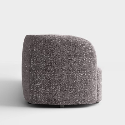 Charcoal Gray Boucle Fabric Curved Loveseat with Wooden Legs