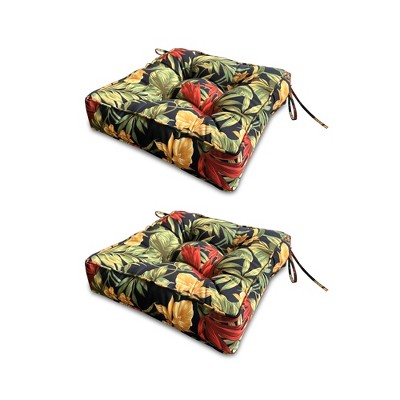 ARTPLAN Outdoor Seat Cushion, Square Thick Tufted Pure Chair Cushion for Patio Wicker Chair with Tie, Set of 2,19"x19"x5"