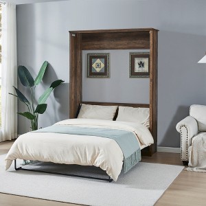 NicBex Full Size Murphy Bed 59.4" Wooden Bed Frame Morden Hideaway Wall Bed with Storage Shelf for Guest Room - 1 of 4