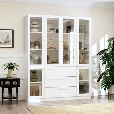 Famapy White Kitchen Pantry Cabinet with 3 Drawers 6 Doors & Shelves