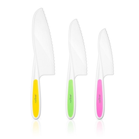 3 Piece Nylon Knives for Kids Kid Safe Knives for Cooking & Cutting Kitchen Lettuce & Salad Knives Kids Serrated Knife in 3 Sizes & Colors Plastic