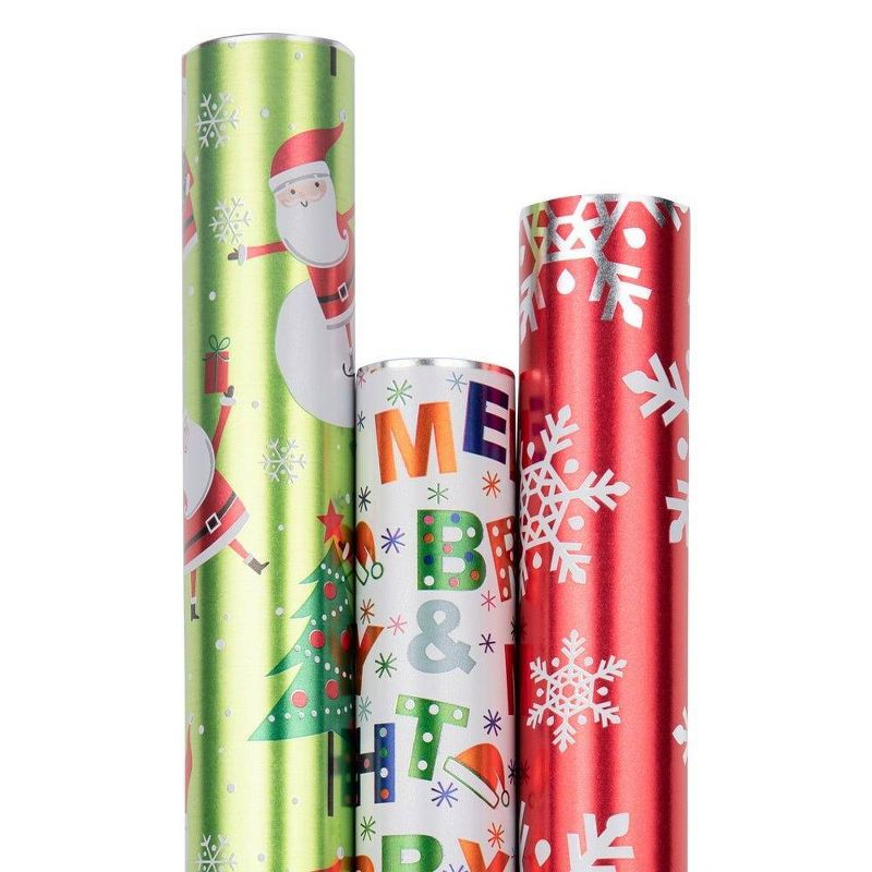 JAM Paper &#38; Envelope 3ct Frosted Holidays Christmas Gift Wrap Rolls, 4 of 6