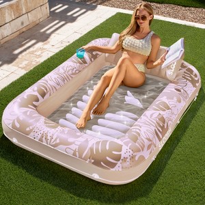 Sloosh Inflatable Pool Tanning Adult Float Pool for Adults Outdoor Backyard Tanning Floaties Tanning Bed Extra Large with 2 Drink Holders - 1 of 4