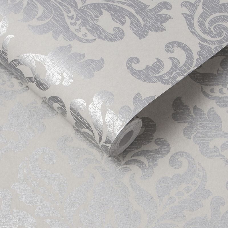 Antique Gris Grey Damask Paste the Wall Wallpaper, 3 of 5