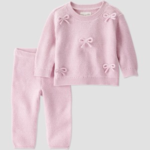 Little Planet By Carter's Organic Baby Girls' 2pc Bow Sweater Set - Pink - 1 of 3