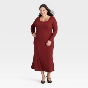 Women's Long Sleeve Rib-Knit Maxi Dress - A New Day Maroon XXL