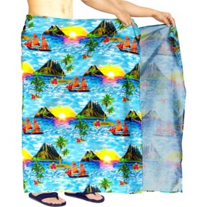 HAPPY BAY Men's Beachwear Wraps Swim Bath Trunk Swimsuit Regular Surfing Swimwear Summer Sarong Long Pareo Beach Wrap One Size Blue, Tree - 1 of 4