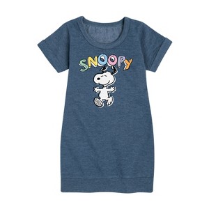 - Peanuts - Snoopy Sketchy Graphic Short Sleeve Fleece Dress - 1 of 4