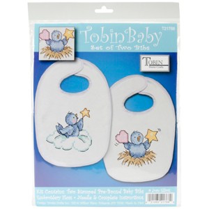 Tobin Stamped Cross Stitch Bib Pair Kit 8"X10" 2/Pkg-Balloon Ride Baby Birds - 1 of 2