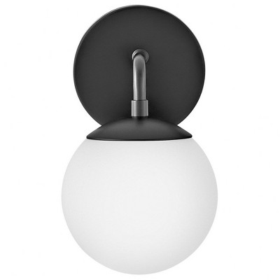 Juniper Mid-Century Modern Black Vanity Light with Opal Glass Globe