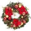 24” Christmas Wreath with Battery Lights & Timer, Large Holiday Wreath with Red Gold Balls for Front Door, Fireplace, Wall,Red Gold - 2 of 4