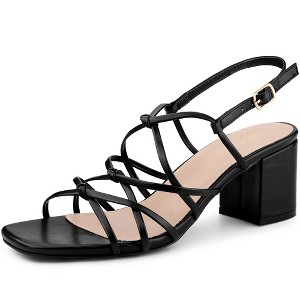 Allegra K Women's Square Toe Knots Strappy Ankle Strap Chunky Heels Sandals - 1 of 4