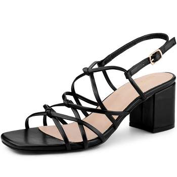 Allegra K Women's Square Toe Knots Ankle Strap Chunky Heels Sandals