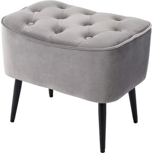 BirdRock Home Tufted Curve Ottoman - Velvet Foot Stool - Grey - 1 of 3
