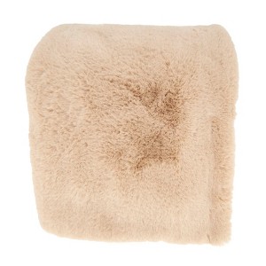 Saro Lifestyle Warm Embrace Faux Rabbit Fur Throw, 50"x60", Beige - 1 of 3