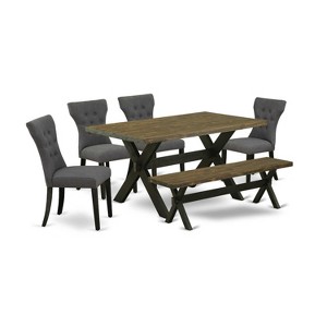 HomeStock 6-Pc Rectangle Natural Oak Finish Solid Wood Top Dining Table with 1-Bench, 4-Chairs - 1 of 4