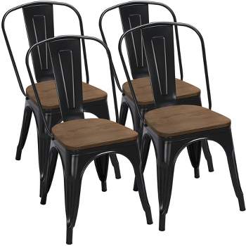 Yaheetech 4PCS Metal Frame and Wood Seat Stackable Dining Chairs with Backrest Footrests