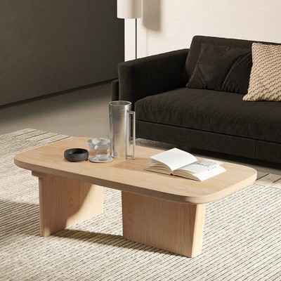 Munora 47.2" Pine Wood Coffee Table, Rectangle-Shaped Natural Finish with Abstract Base