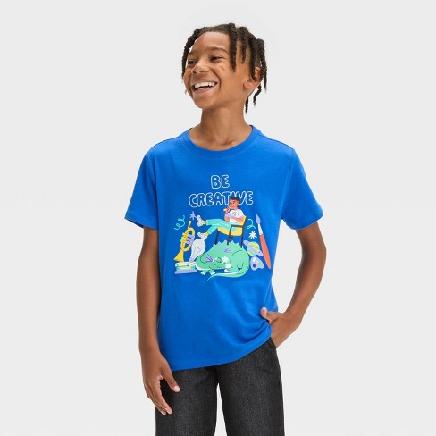 Boys Short Sleeve Be Creative Graphic T Shirt Cat Jack Blue XS