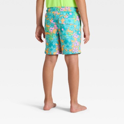 Cat & Jack Boys' Floral Trunk Swim Shorts - Cat & Jack™ Orange/Teal/Lime M — фото 2