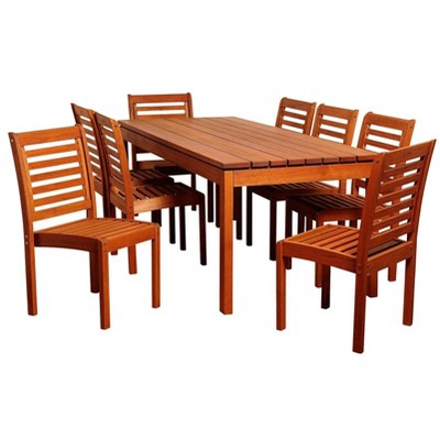 Elliot 9pc Patio Eucalyptus Wood Dining Set - International Home Miami