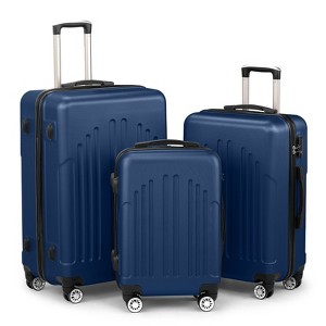 Hynes Eagle Luggage Set of 3 Hardside Suitcase Sets with TSA Lock 4 Spinner Wheels Trolley Travel Case  20" 24" 28" Blue - 1 of 4