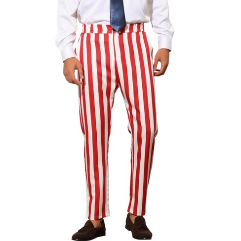 Lars Amadeus Men's Big & Tall Flat Front Business Striped Trousers Red  White 38 : Target