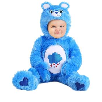HalloweenCostumes.com Care Bears Grumpy Bear Costume for Infants, Blue Bear One-piece for Babies, Fuzzy Bear Jumpsuit for Halloween.