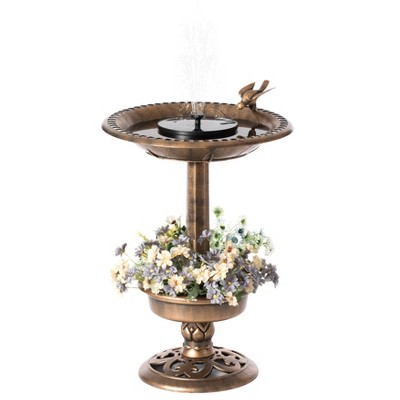Gardenised Outdoor Garden Bird Bath and Solar Powered Round Pond Fountain with Planter Bowl, Copper
