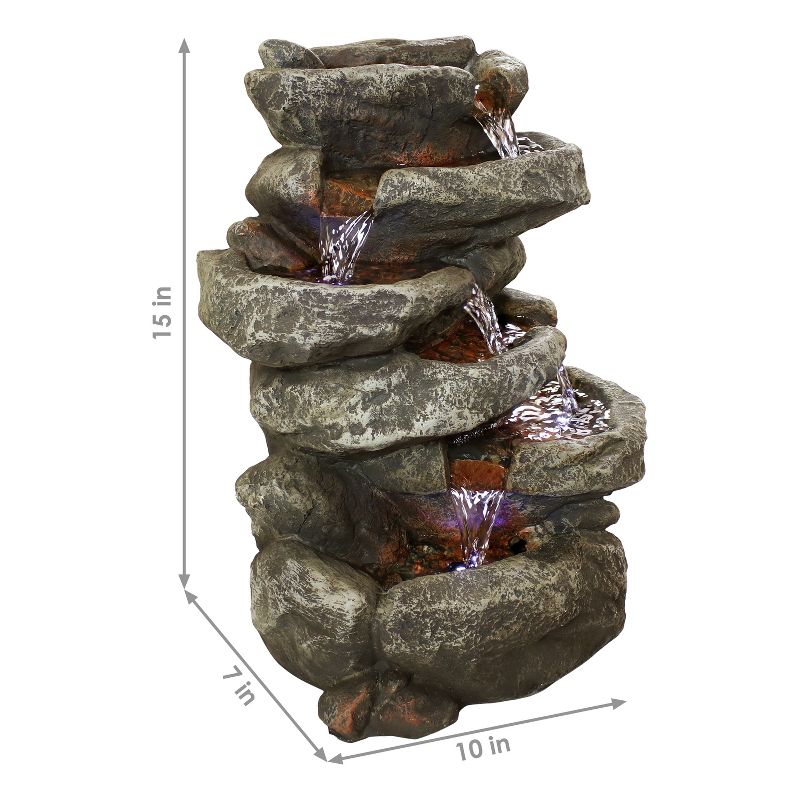 Sunnydaze Indoor Home Office Relaxing 6-Tiered Stone Falls Tabletop Water Fountain with LED Lights - 15", 4 of 17