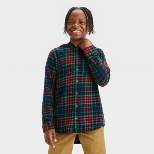 Boys' Flannel Plaid Hooded Long Sleeve Button-Down Shirt - art class™