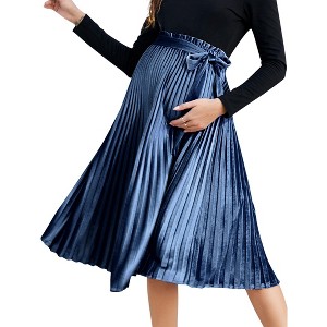 High waisted pregnant woman strap pleated skirt 8 # royal blue_XL - 1 of 1