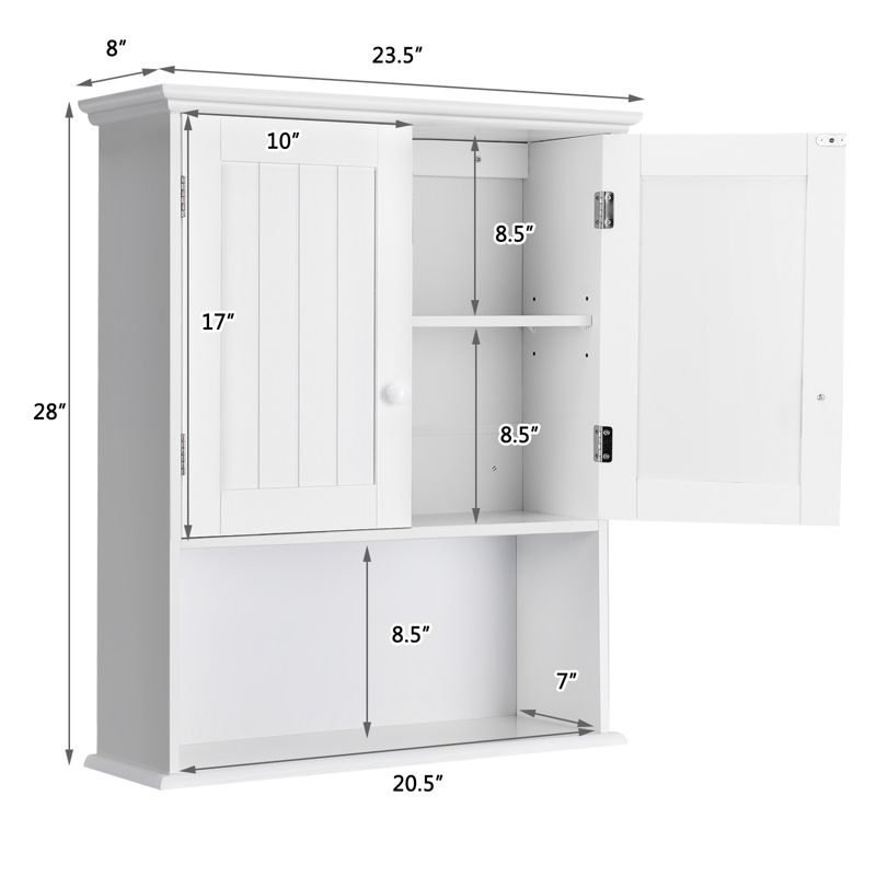 Tangkula Wall Mounted Bathroom Cabinet Medicine Cabinet Storage Organizer with 2 Doors & Adjustable Shelf Grey/White, 3 of 9