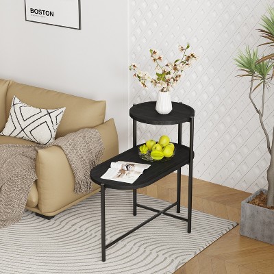 VYNXARIA Small Coffee Tables 2-tier Modern Sofa Side Table with Wood Storage Shelf Living Room End Tables Nightstands