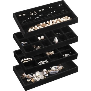 Set of 9 Stackable Velvet Jewelry Trays, Drawer Organizer Inserts for Stud Earrings, Rings & Necklaces, Grey - 1 of 4
